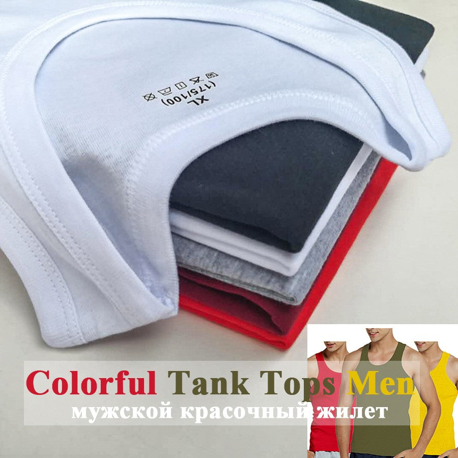 Tank Tops Men 2025 Summer 100% Cotton Cool Fitness Vest Sleeveless Tops Gym Slim Colorful Casual Undershirt Male 7 Colors 1PCS