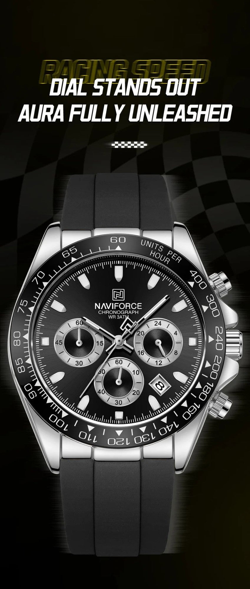 NAVIFORCE Brand NF8054 Men's Business Watches Luxury Classic Quartz Wristwatch Chronograph Silicone Band Waterproof