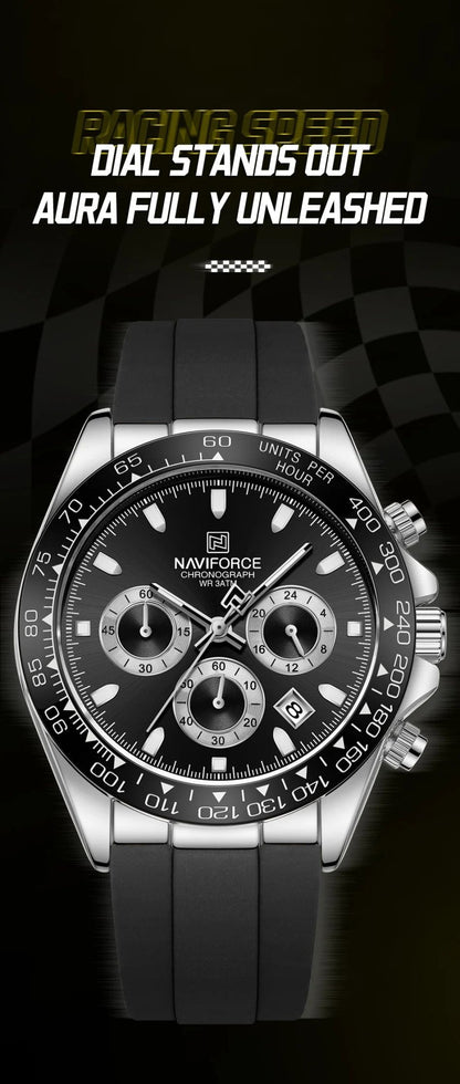 NAVIFORCE Brand NF8054 Men's Business Watches Luxury Classic Quartz Wristwatch Chronograph Silicone Band Waterproof