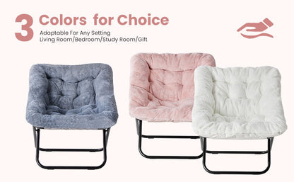 JHK 28IN Cozy Saucer Chairs Soft Faux Fur Large Size Folding Lounge Living Room Padded Seat Metal Frame Reading Chair Furniture