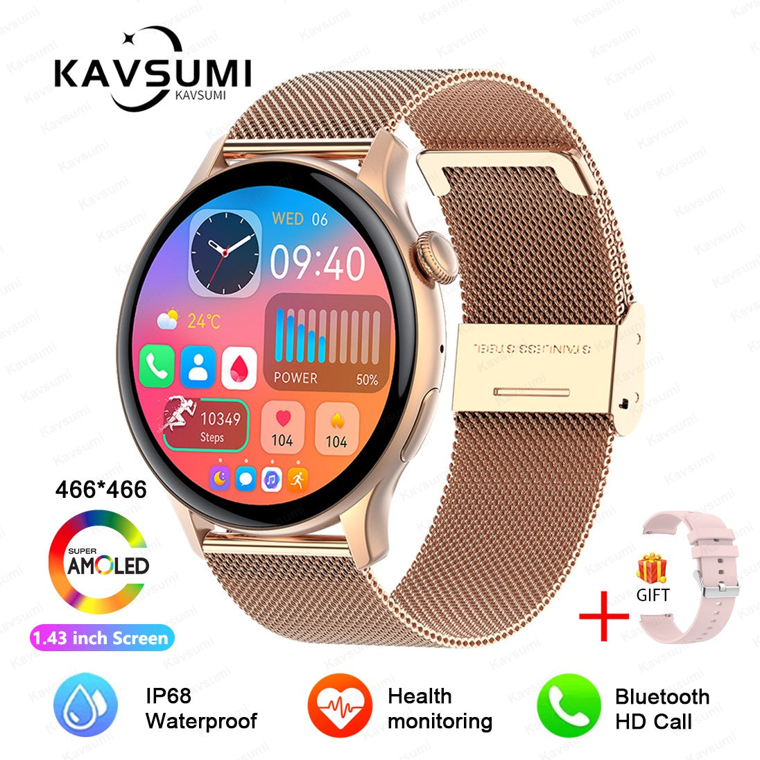 Smartwatch Feminino 2025 NFC Amoled HD GPS Monitor Cardíaco Bluetooth Ligações à Prova D'Água Para Mulheres Presente