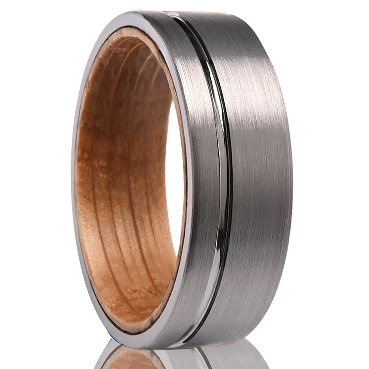 Anel de Tungstênio com Acabamento Escovado de 8mm, Anel Interno de Madeira de Barril de Vinho, Aliança de Casamento Masculina, Anel de Noivado, Joia da Moda, Presente