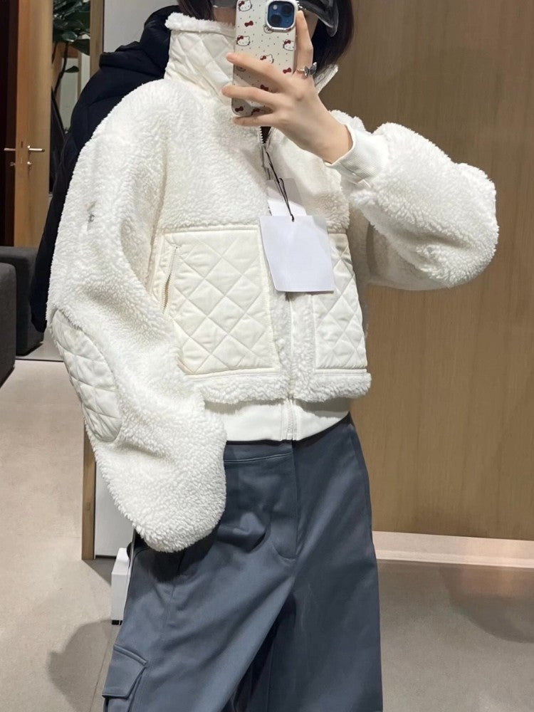 Loose Fit Long Sleeves Short Jacket High Street Zipper Winter Jacket Women Casual Fashion Warm Lamb Fleece Jackets for Women