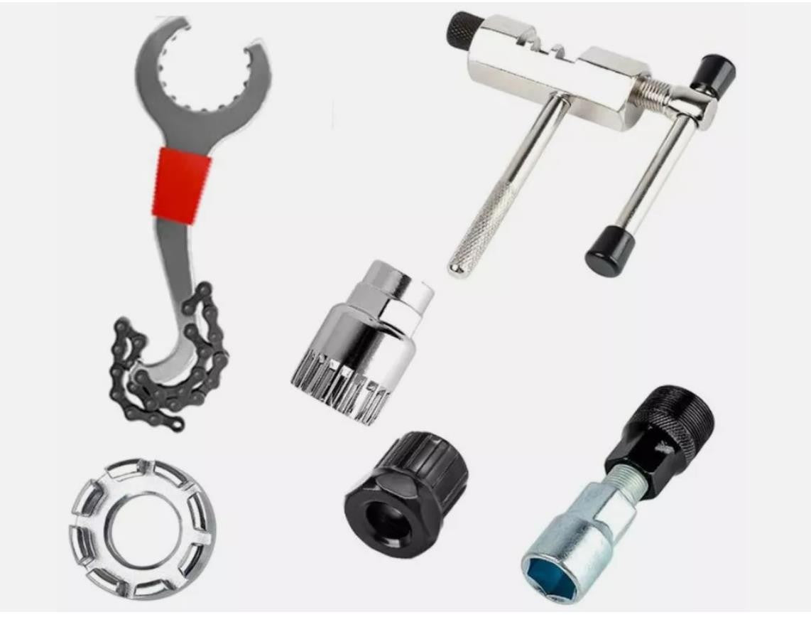 Kits de Ferramentas para Reparo de Bicicletas MTB e Bikes de Estrada Ferramentas de Manutenção Extrator de Movimento Central Quebrador de Corrente Extrator de Roda Livre Cortador de Corrente Extrator de Pedivela Chave de Bicicleta