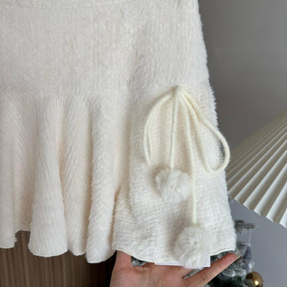 MEXZT Kawaii White Mini Skirts Women Preppy Cute High Waist Skirt Winter Japanese Streetwear Lace Up Chic Slim A Line Faldas New