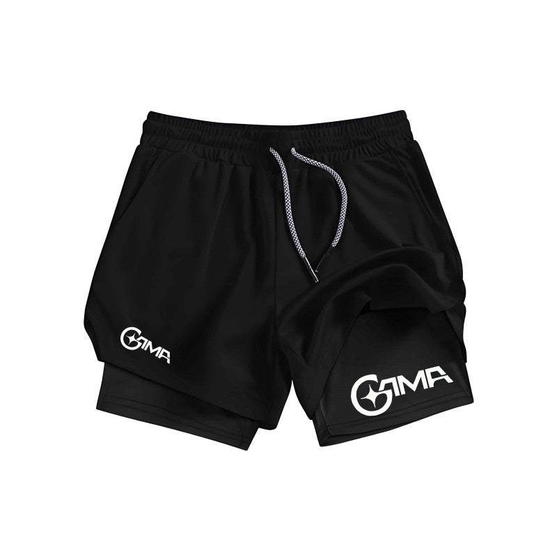 Men'S Summer Letter Print Jogger Shorts 2-In-1 Double Layer Quick Dry Fitness Training Running Beach Sports Pants