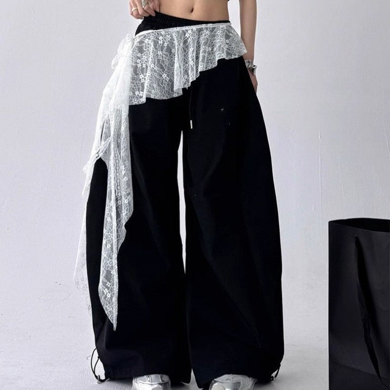 Jeans Pants Decor Embroidered Flower Lace Mini Skirt Irregular See Through Ruched Skirts High Waist Harajuku Pleated Skirts