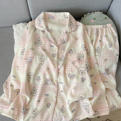 Harajuku Style Kawaii Sweet Loungewear 2 PC Set Line Star Dog Print Cute Casual Women's Pajamas Autumn Long New Fashion Homewear