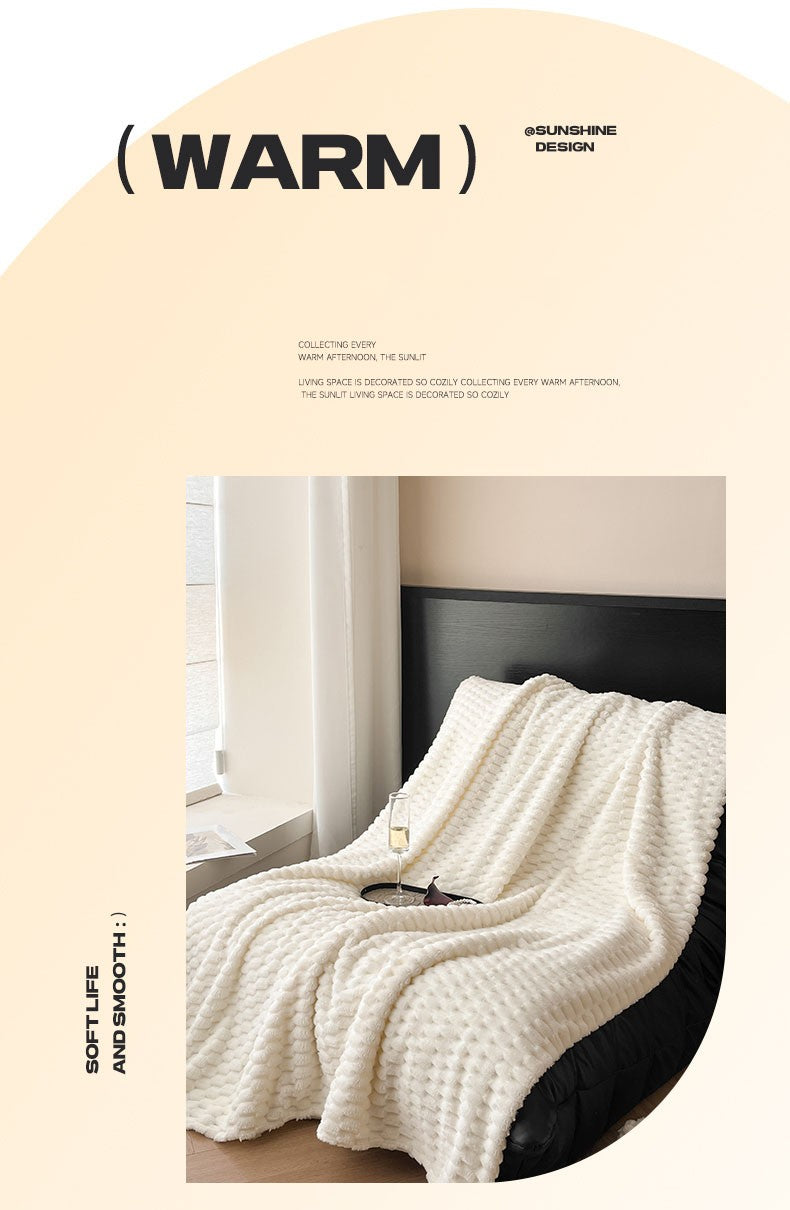 Manta de Tricô Branca Creme Felpuda Decorativa 3D Jacquard Flanela Fleece Super Macia de Pelúcia Aconchegante para Sofá Cadeira