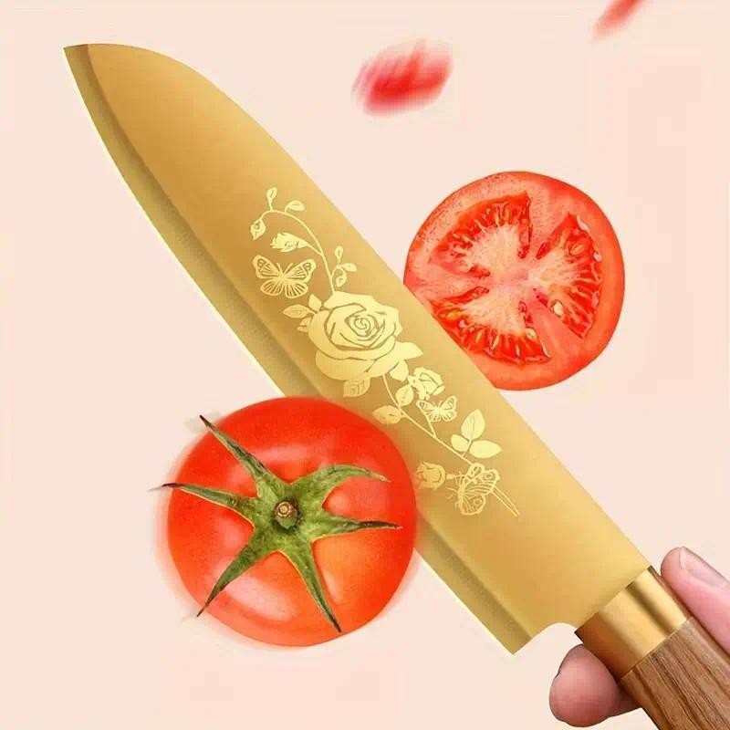 Conjunto de 4 Facas de Cozinha com Revestimento de Titânio - Afiadas, Duráveis, Perfeitas para Cortar Carnes e Ossos, para Cozinhas Profissionais e Domésticas