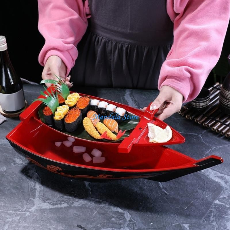 U2JC Ship Sushi Plate Sashimi Serving Tray Creative Display Plate Plastic Texture for Home and Restaurant Use