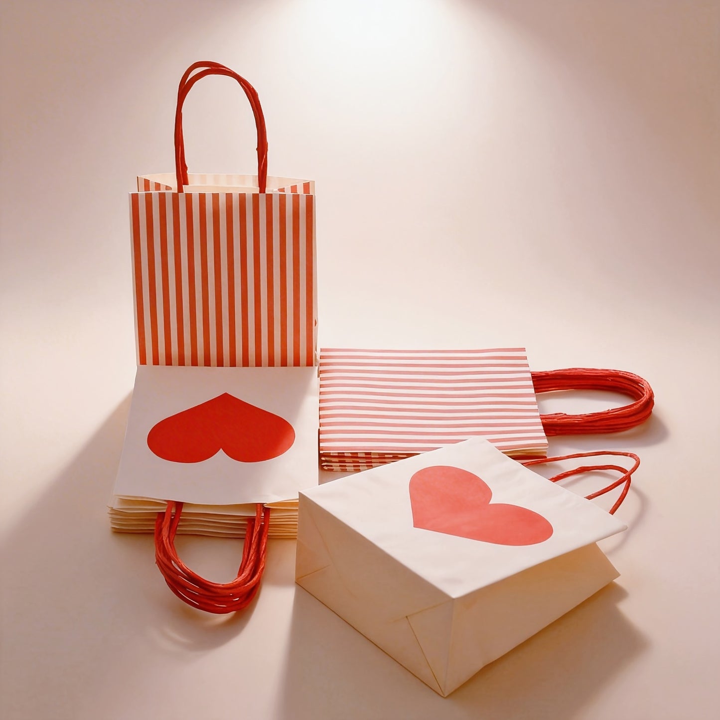 10Pcs Party Gift Bags Heart Candy Goodie Favor Kraft Paper Bags with Handles Gift Wrap for Birthday Wedding Anniversary Dating