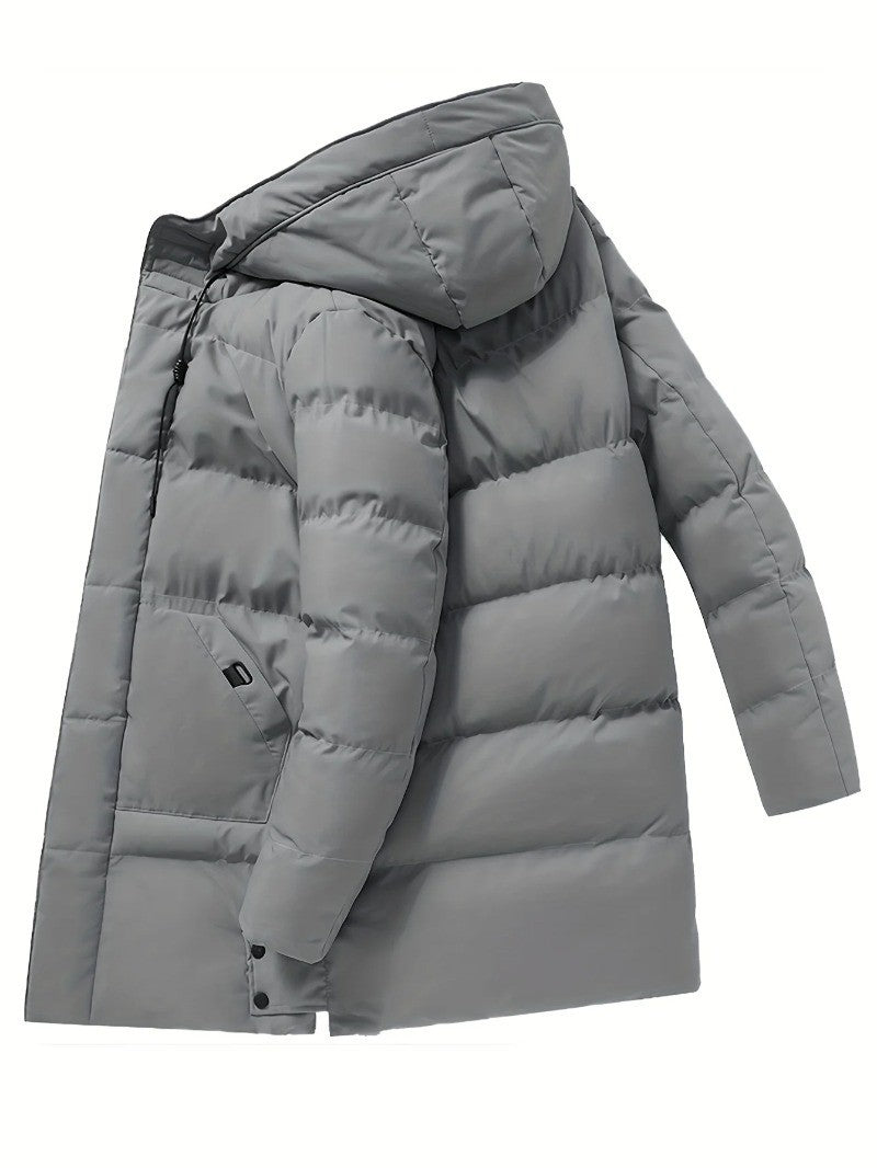 Men'S Heavyweight Winter Coat Windproof Cold Weather Jacket with Full-Length Zipper, Hooded Long Formality, Large Front Pockets