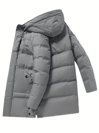 Men'S Heavyweight Winter Coat Windproof Cold Weather Jacket with Full-Length Zipper, Hooded Long Formality, Large Front Pockets