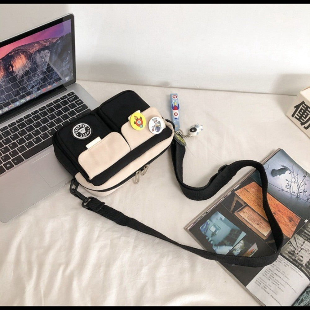 Fashion Versatile Men's Crossbody Bag Large Capacity Japanese Style Shoulder Bag Retro with Pendant Messenger Bag Unisex