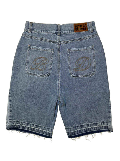 Bottega Desires Trend Men's Fried Street Loose Five-point Pants Fashion Trendy Brand Retro Y2k Letter Denim Shorts Baggy Jeans