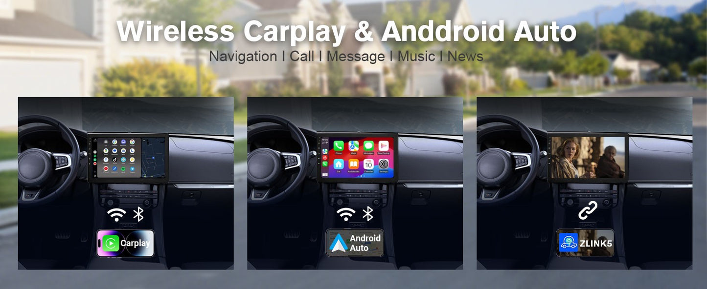 Haudio 10.1" Rádio Automotivo Rotativo de 1 Din, Tela Sensível ao Toque com Carplay e Android Auto Sem Fio/GPS/BT 4.1/Câmera de Ré/FM