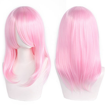 Peruca de Cosplay Média de Alta Qualidade 40cm com Franja Preta Loira Rosa Vermelha Azul Roxo Resistente ao Calor Perucas de Cabelo Sintético