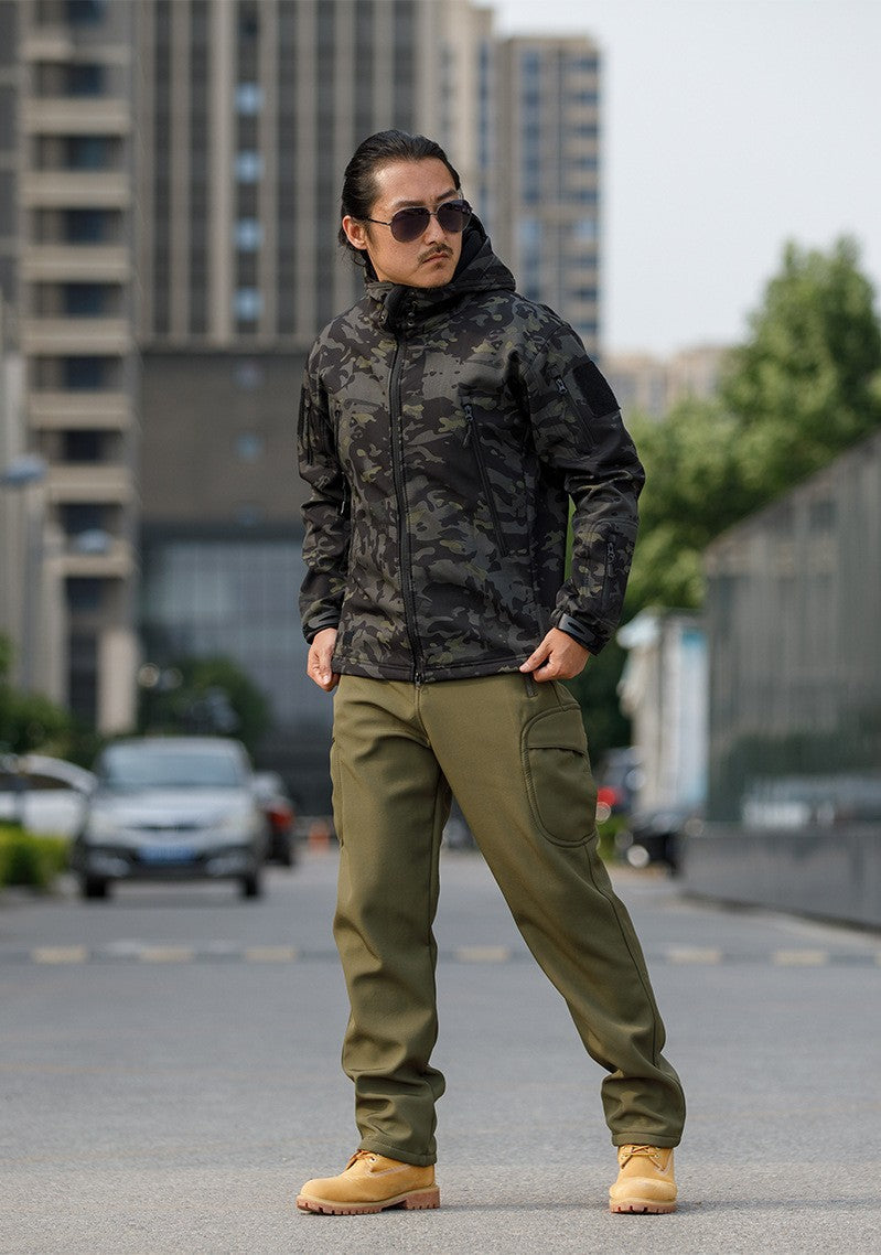 Sharkskin Soft-shell Hard Shell Camouflage Jacket Fleece Thick Tactical Suit Hooded Coat Manufacturers Handsome Outdoor Jacket
