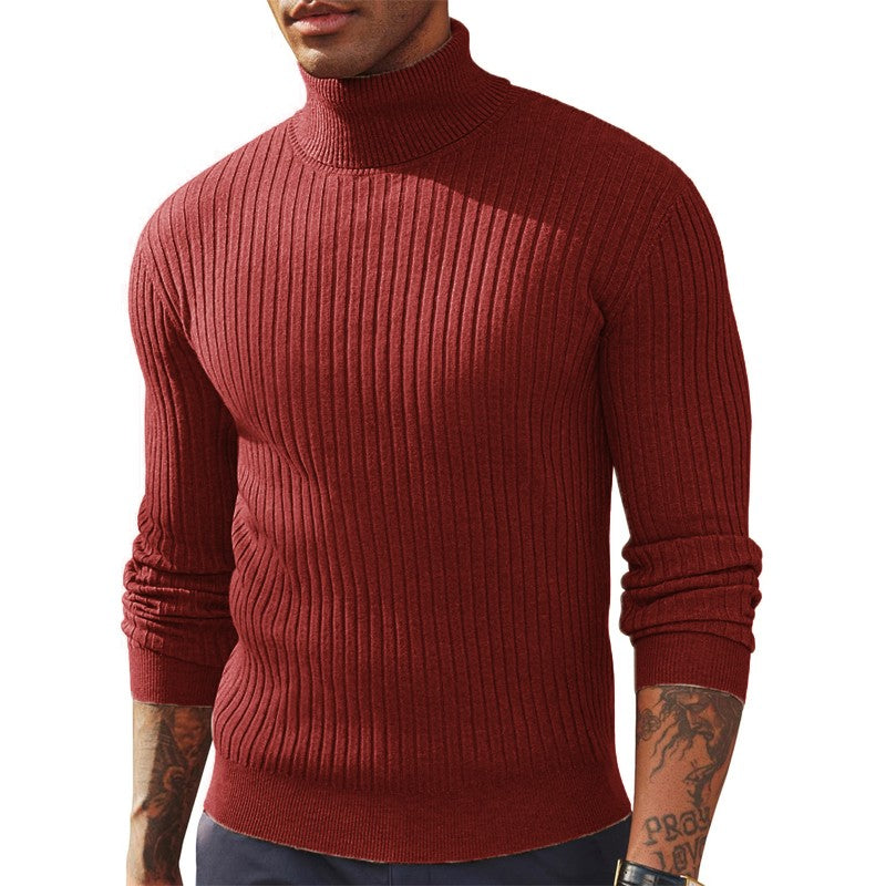 New Men's Slim Fit Long Sleeve Turtleneck Sweater Casual Ribbed Knitted Pullover Sweaters Winter Warm Outdoor Stripes Tops