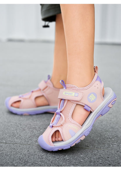 Summer Beach Water Children Sandals Fashion Shoes Outdoor Non-slip Soft Bottom Shading Leather Boys Comfortable Shoes Girls