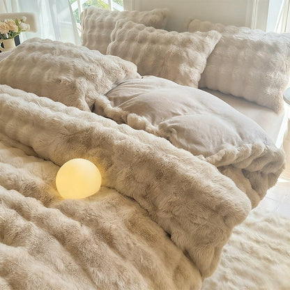 New Rabbit Fur Thickened Milk Velvet Duvet Cover Set Machine Washable Soft SkinFriendly Warm Bed Sheet for Home and Hotel ?? ???