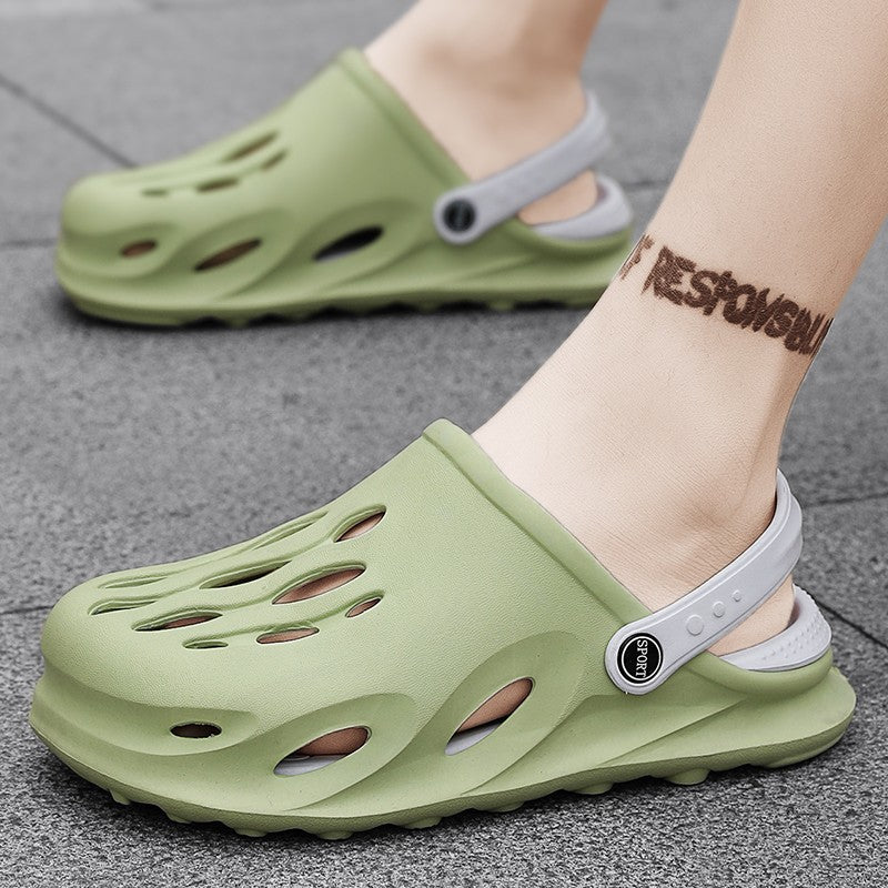 Summer Men's Fashion Beach Sandals Clogs Thick Sole Slipper Waterproof Anti-Slip Sandals Flip Flops Non-slip Soft EVA Hole Shoes