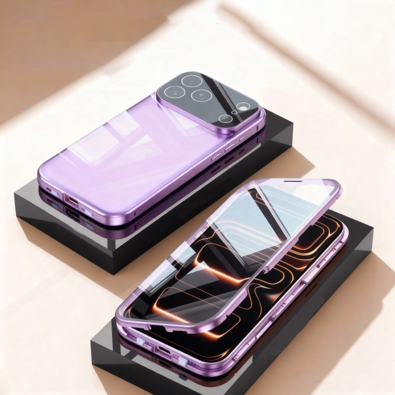 Capa Protetora 360° Magnética de Metal com Vidro Dupla Face e Trava de Encaixe para iPhone 17 Pro Max/17/Air/17 Pro