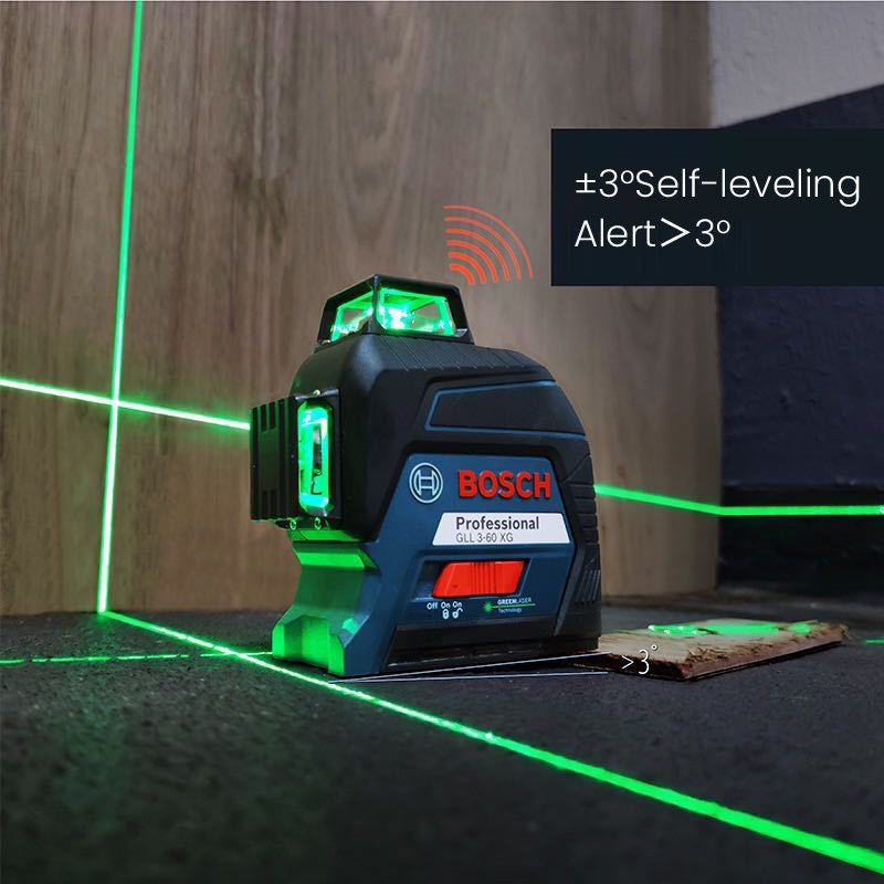 Nível a Laser Bosch GLL 3-60 XG 12 Linhas Verde Nível 3D Autonivelante 360 Horizontal e Vertical Cruz 30m Ferramenta de Medição Potente