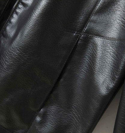 Men's Stand Collar Slim Fit Autumn Winter New Haining Leather Jacket Men's Middle-aged Plus Velvet Thickening