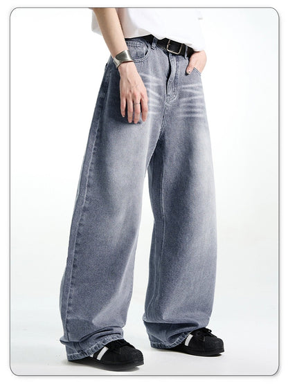 Calça Jeans Masculina Americana Retrô Lavada Branca Polida Solta Perna Larga Casual para o Dia a Dia Unissex Baggy Calça Jeans Masculina