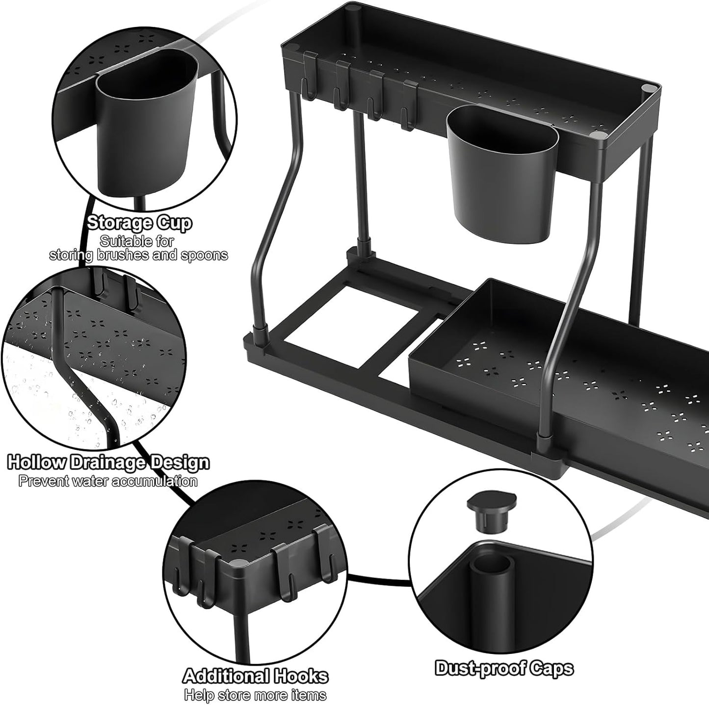 Under-sink storage rack, kitchen cabinet storage, dual-slide storage drawer, multi-purpose bathroom storage basket