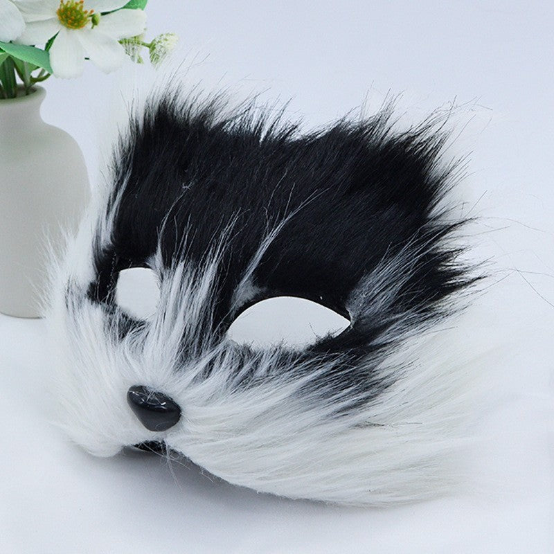 Halloween Plush Half Face Long Fur Animal Mask Masquerade Party Cosplay Costume Dress Up Prop  Cat Mask
