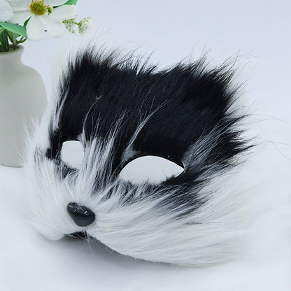 Halloween Plush Half Face Long Fur Animal Mask Masquerade Party Cosplay Costume Dress Up Prop  Cat Mask