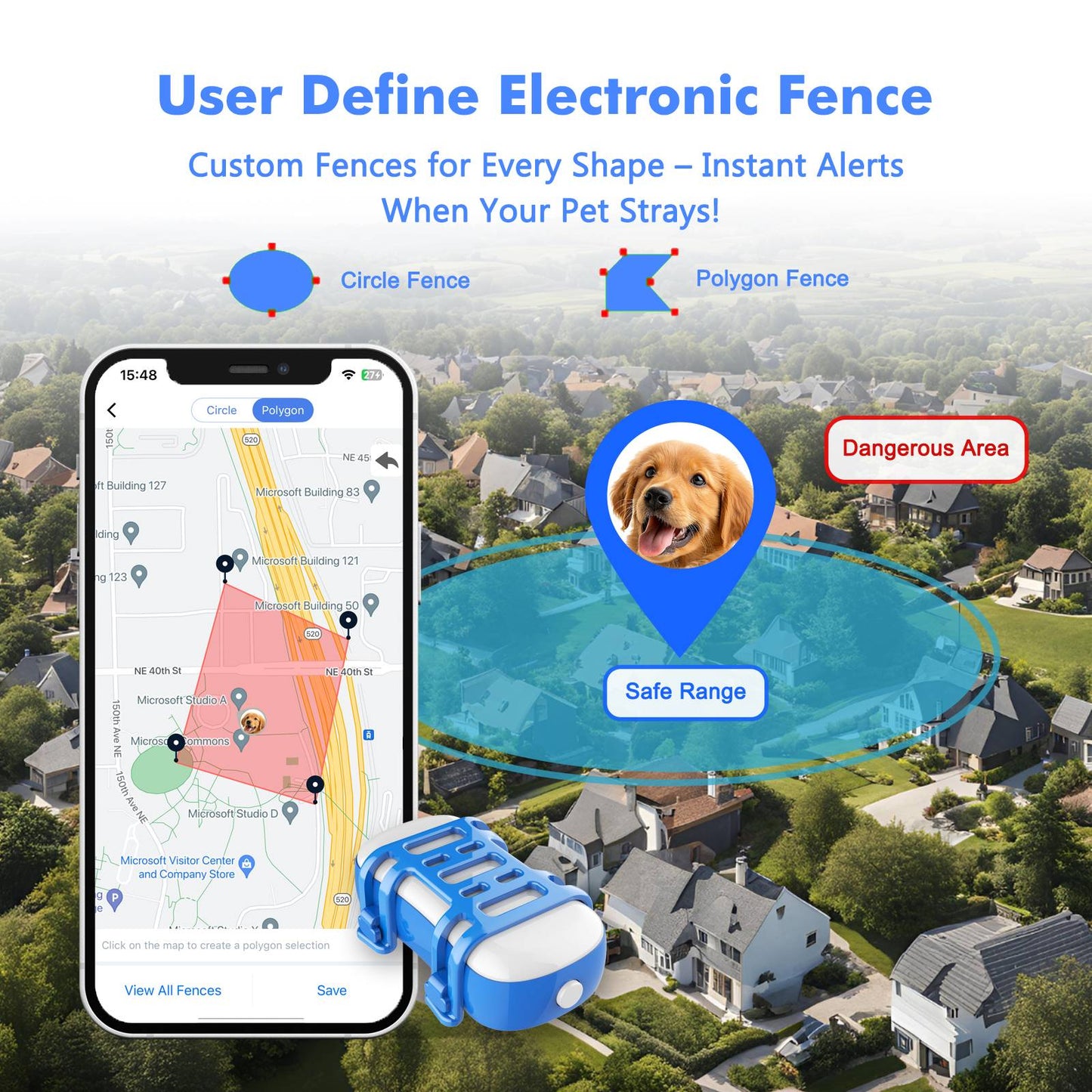 Rastreador GPS 4G para Cães e Gatos - Localizador Inteligente à Prova d'Água com Aplicativo, Rastreamento em Tempo Real e Busca por Luz/Som com Assinatura