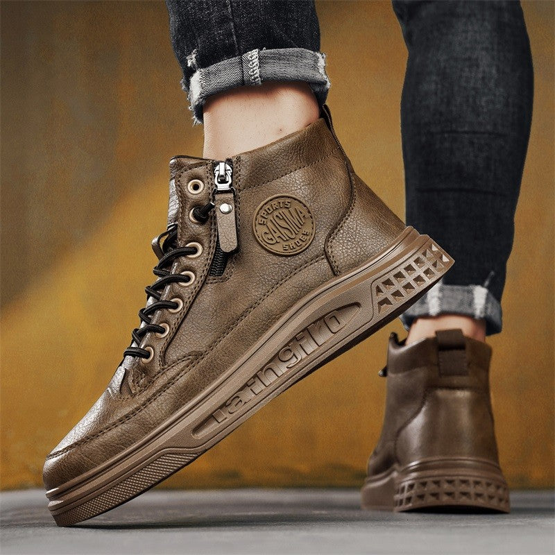 Leather Men Ankle Boots Fashion comfortable Men Sneakers Luxury British style High Top Shoes Men Platform Casual Shoes 2025 New