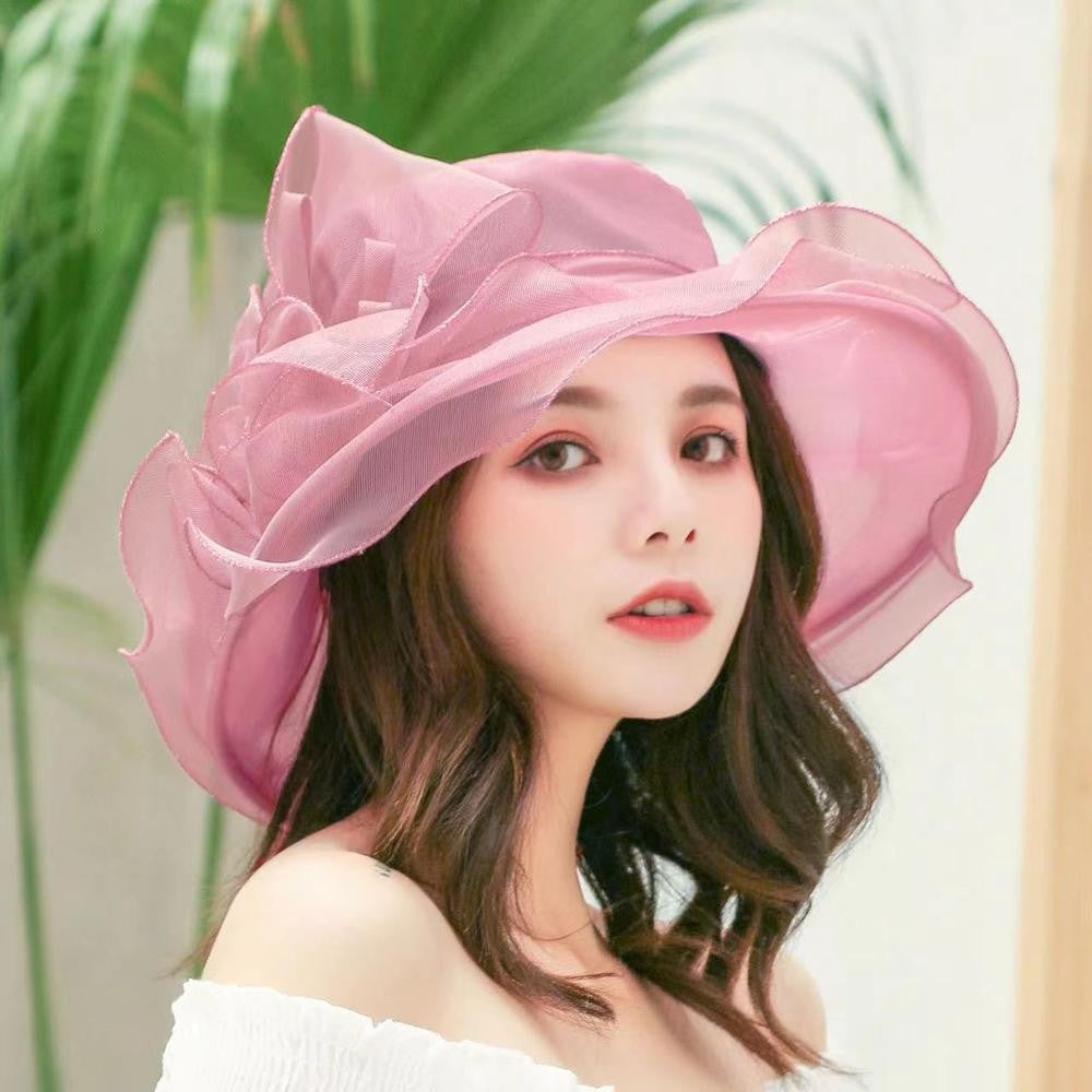 1 Chapéu Feminino De Organza Com Babados E Aba Larga Chapéu De Sol De Verão Para Noivas Estilo Europeu E Americano Chapéu Requintado Para Festas E Praia
