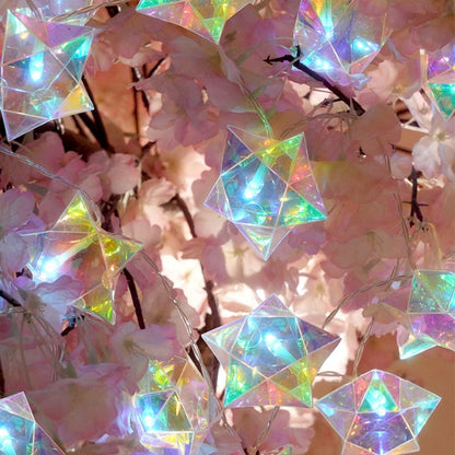 Iridescent 3D Prism Star LED String Lights, Battery Powered Fairy Lights for Indoor Bedroom, Wedding, Window & Home Party Decor