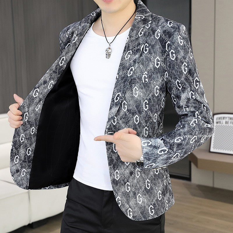 New Floral Pattern Autumn Winter Men's Suit Slim Fit Youth Formal Single Blazer Jacket