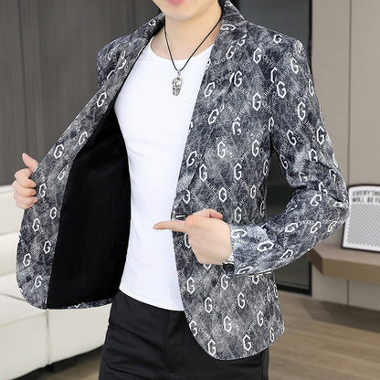 New Floral Pattern Autumn Winter Men's Suit Slim Fit Youth Formal Single Blazer Jacket