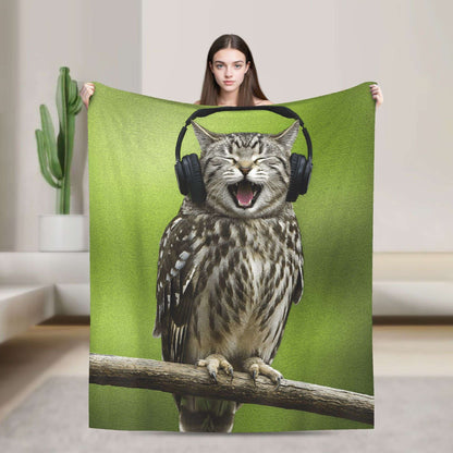 Minha Coberta Engraçada do Meme "Meowl" de Animal Espiritual, Super Quente, Gato, Coruja, Meme, "Brainrot", Manta para Viagem de Inverno, Sofá, Cama, Colcha