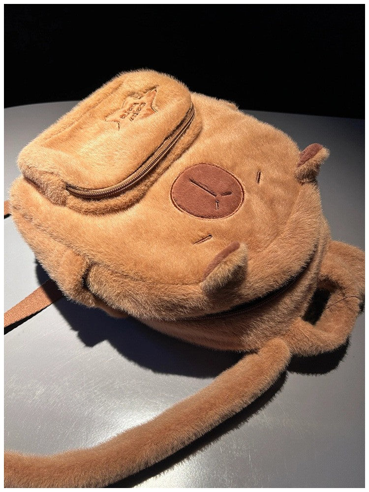 Bolsa Escolar Capivara Pelúcia Mochila Capivara Bolsa de Pelo Casual Versátil Mochila Escolar de Grande Capacidade 2025