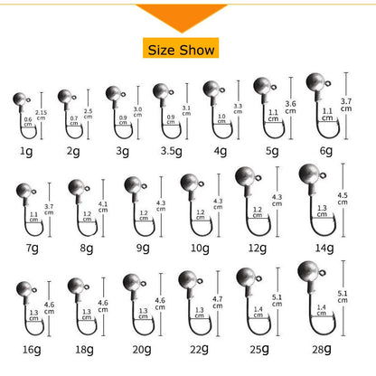 MrLurion 30pçs 1g 2g 3g 5g 10g 14g 18g 22g 25g 28g Anzol tipo jig head, anzol redondo para iscas soft e crank