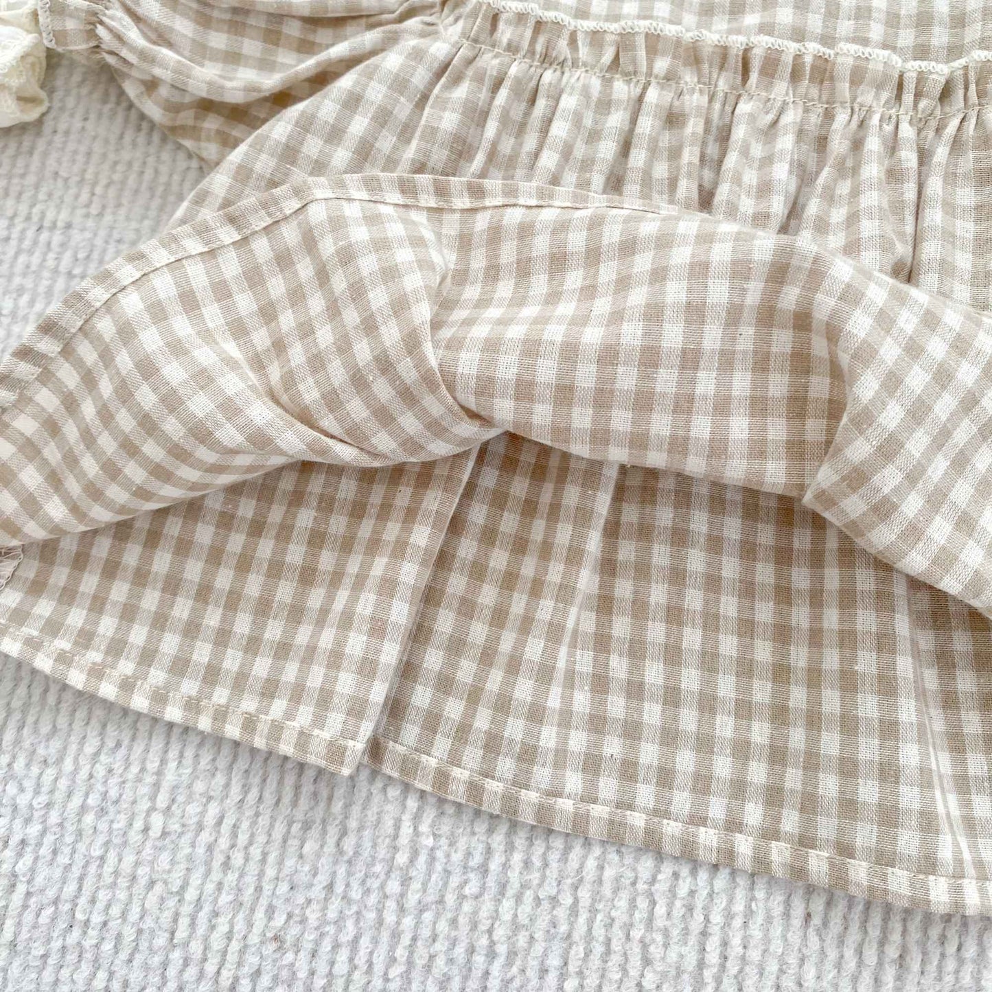 Girls Summer Fashion Set Children's Embroidered Grid Puff Sleeve Top+Shorts Two Piece Cute Baby Girls Clothes Set Baby Clothes