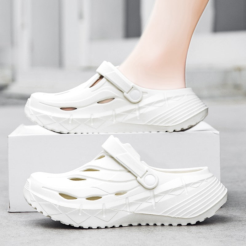 Men's summer casual anti-slip and wear-resistant hollow thick-soled flip-flops with a feeling of stepping on feces, EVA croats