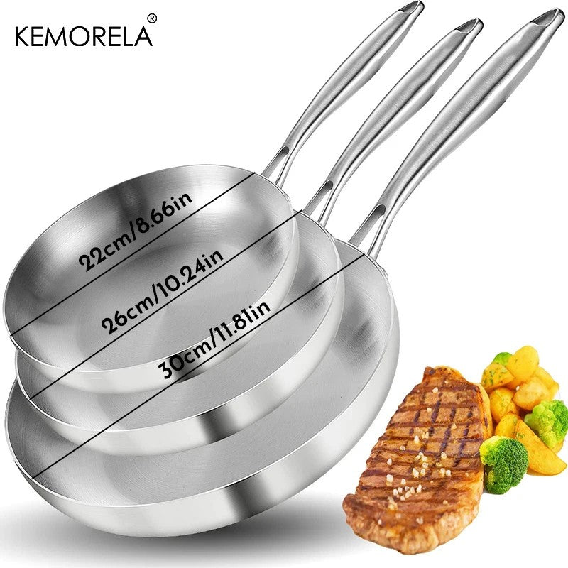 2/3 PEÇAS Frigideira 22/24/26/28CM Aço Inoxidável 304 Panela Wok 2MM de Espessura 5 Camadas de Aço Panelas Antiaderentes de Grau Alimentício para Cozinhar