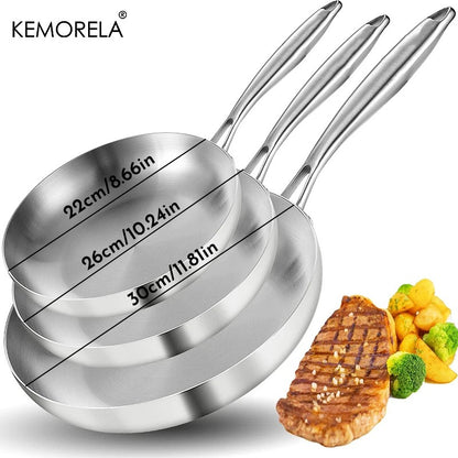 2/3 PEÇAS Frigideira 22/24/26/28CM Aço Inoxidável 304 Panela Wok 2MM de Espessura 5 Camadas de Aço Panelas Antiaderentes de Grau Alimentício para Cozinhar