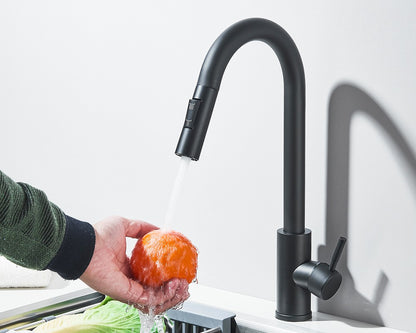 Torneira Misturadora de Cozinha Monocomando Quente e Frio com Bico Extensível e Duas Funções, Montada na Bancada