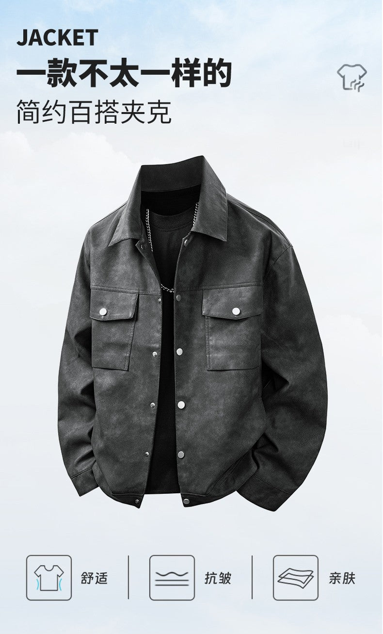 Leather Jacket Men Suede Coats Black Pockets Oversized 6XL 7XL 8XL Plus Size Street Motorcycle Button Autumn Brand Waterproof