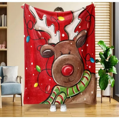 Contemporary Xmas Reindeer Fleece Blanket Versatile Design for Christmas Indoor Outdoor Activities All Year Round